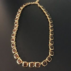 Necklace Gold plated with brown stones 15”
